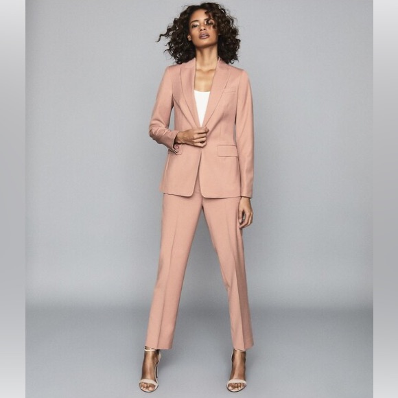 Reiss Anya Pink Wool-Blend Straight Leg Trousers